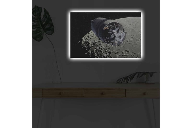 Canvas-taulu LED-valaistuksella - Avaruusalus kuun kiertoradalla - Harmaa / Musta / Hopea - Sisustustuotteet - Taulu & taide - Canvas-taulu