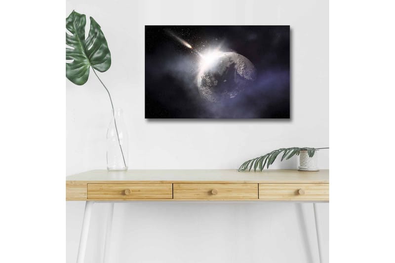 Canvas-taulu LED-valaistuksella - Avaruusmaisema planeetalla ja ohikulkevalla komeetalla - Tummansininen / Harmaa / Valkoinen - Sisustustuotteet - Taulu & taide - Canvas-taulu