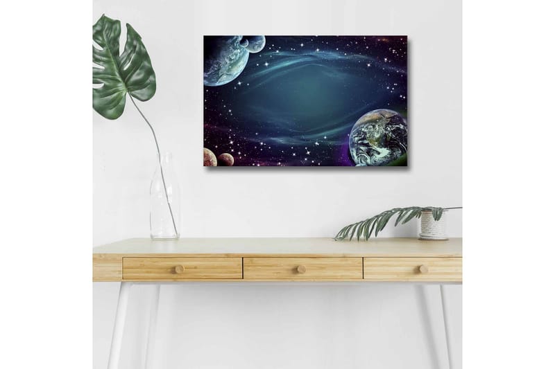Canvas-taulu LED-valaistuksella - Avaruusmaisema planeetoilla ja tähdillä - Tummansininen / Vihreä / Violetti - Sisustustuotteet - Taulu & taide - Canvas-taulu