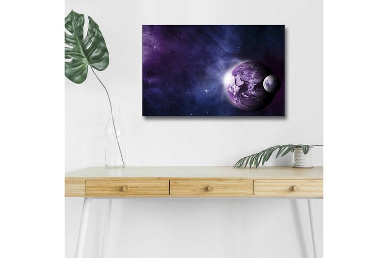 Canvas-taulu LED-valaistuksella - Avaruusmaisema planeetoilla ja tähdillä - Violetti / Sininen / Valkoinen - Sisustustuotteet - Taulu & taide - Canvas-taulu