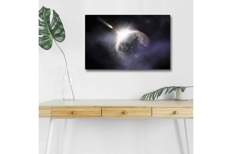 Canvas-taulu LED-valaistuksella - Avaruusmaisema planeetalla ja ohikulkevalla komeetalla - Tummansininen / Harmaa / Valkoinen - Sisustustuotteet - Taulu & taide - Canvas-taulu