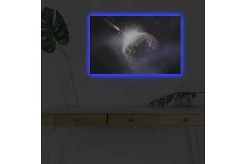 Canvas-taulu LED-valaistuksella - Avaruusmaisema planeetalla ja ohikulkevalla komeetalla - Tummansininen / Harmaa / Valkoinen - Sisustustuotteet - Taulu & taide - Canvas-taulu