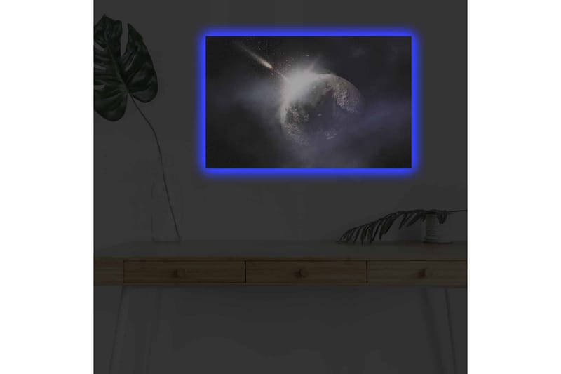 Canvas-taulu LED-valaistuksella - Avaruusmaisema planeetalla ja ohikulkevalla komeetalla - Tummansininen / Harmaa / Valkoinen - Sisustustuotteet - Taulu & taide - Canvas-taulu