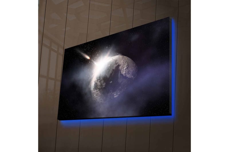Canvas-taulu LED-valaistuksella - Avaruusmaisema planeetalla ja ohikulkevalla komeetalla - Tummansininen / Harmaa / Valkoinen - Sisustustuotteet - Taulu & taide - Canvas-taulu