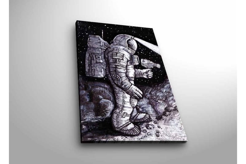 Canvas-taulu LED-valaistuksella - Avaruusmatkailija tähtikirkasssa ympäristössä, Musta / Harmaa / Valkoinen