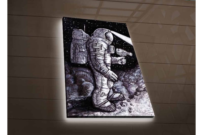 Canvas-taulu LED-valaistuksella - Avaruusmatkailija tähtikirkasssa ympäristössä - Musta / Harmaa / Valkoinen - Sisustustuotteet - Taulu & taide - Canvas-taulu