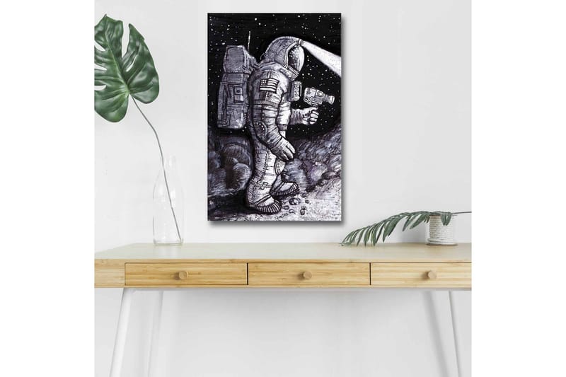 Canvas-taulu LED-valaistuksella - Avaruusmatkailija tähtikirkasssa ympäristössä - Musta / Harmaa / Valkoinen - Sisustustuotteet - Taulu & taide - Canvas-taulu