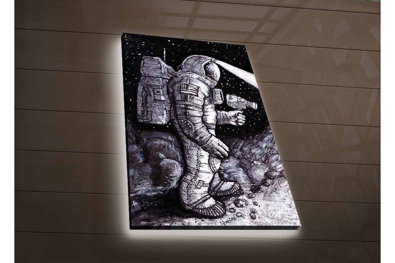 Canvas-taulu LED-valaistuksella - Avaruusmatkailija tähtikirkasssa ympäristössä - Musta / Harmaa / Valkoinen - Sisustustuotteet - Taulu & taide - Canvas-taulu