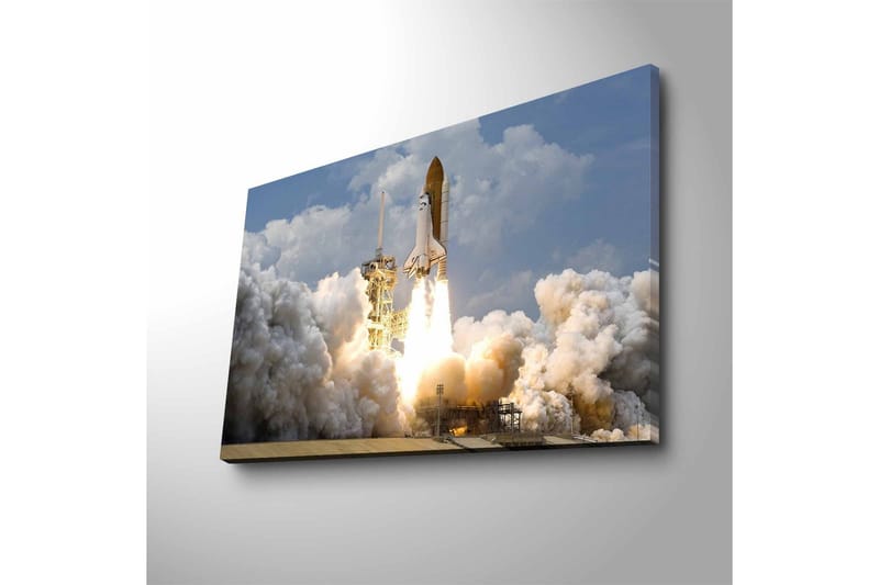 Canvas-taulu LED-valaistuksella - Avaruusraketti nousee taivaalle voimakkaiden liekkien saattelemana - Harmaa / Valkoinen / Oranssi - Sisustustuotteet - Taulu & taide - Canvas-taulu