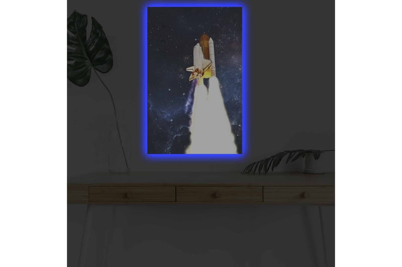 Canvas-taulu LED-valaistuksella - Avaruusraketti nousussa kohti tähtiä - Tummansininen / Valkoinen / Oranssi - Sisustustuotteet - Taulu & taide - Canvas-taulu