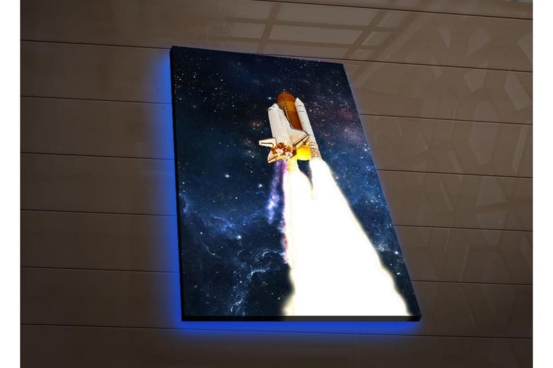 Canvas-taulu LED-valaistuksella - Avaruusraketti nousussa kohti tähtiä - Tummansininen / Valkoinen / Oranssi - Sisustustuotteet - Taulu & taide - Canvas-taulu