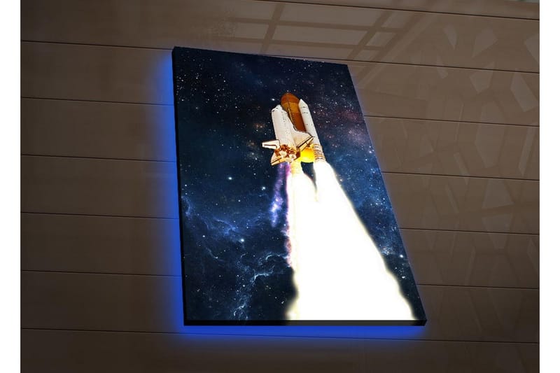 Canvas-taulu LED-valaistuksella - Avaruusraketti nousussa kohti tähtiä - Tummansininen / Valkoinen / Oranssi - Sisustustuotteet - Taulu & taide - Canvas-taulu