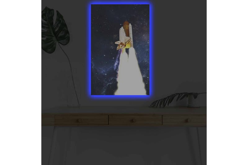 Canvas-taulu LED-valaistuksella - Avaruusraketti nousussa kohti tähtiä - Tummansininen / Valkoinen / Oranssi - Sisustustuotteet - Taulu & taide - Canvas-taulu