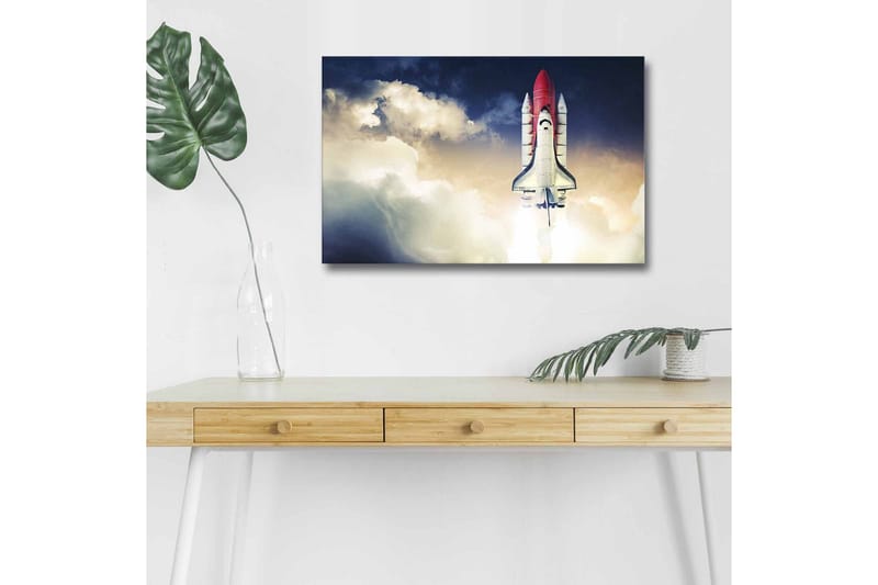 Canvas-taulu LED-valaistuksella - Avaruusraketti nousussa taivaalle - Punainen / Valkoinen / Sininen - Sisustustuotteet - Taulu & taide - Canvas-taulu