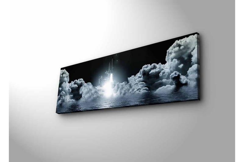 Canvas-taulu LED-valaistuksella - Avaruusraketti nousussa pilvisen taivaan läpi - Tummanharmaa / Valkoinen / Vaaleansininen - Sisustustuotteet - Taulu & taide - Canvas-taulu