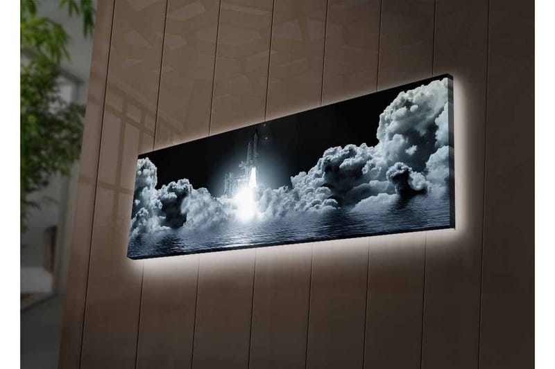 Canvas-taulu LED-valaistuksella - Avaruusraketti nousussa pilvisen taivaan läpi - Tummanharmaa / Valkoinen / Vaaleansininen - Sisustustuotteet - Taulu & taide - Canvas-taulu