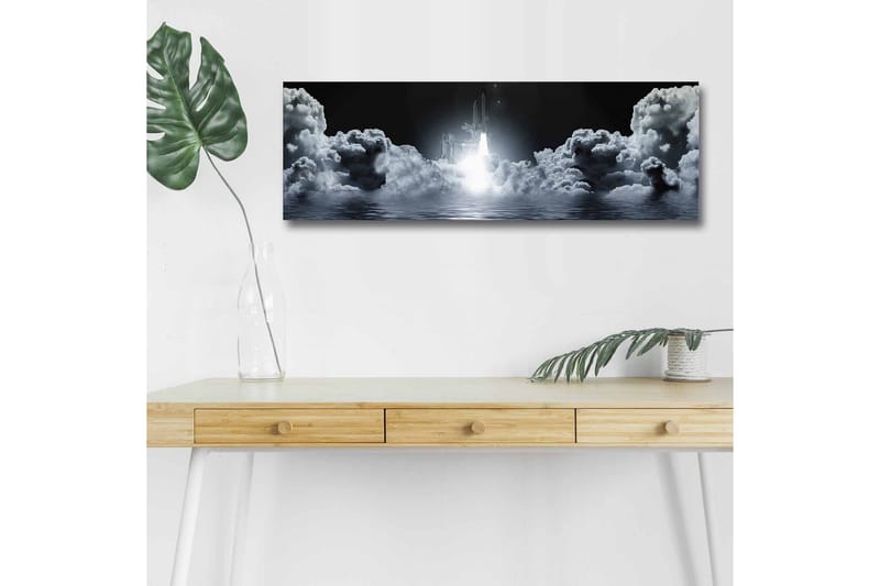 Canvas-taulu LED-valaistuksella - Avaruusraketti nousussa pilvisen taivaan läpi - Tummanharmaa / Valkoinen / Vaaleansininen - Sisustustuotteet - Taulu & taide - Canvas-taulu