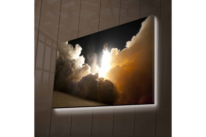 Canvas-taulu LED-valaistuksella - Avaruussukkula nousee savu- ja höyrypilvien läpi - Tummanharmaa / Oranssi / Valkoinen - Sisustustuotteet - Taulu & taide - Canvas-taulu