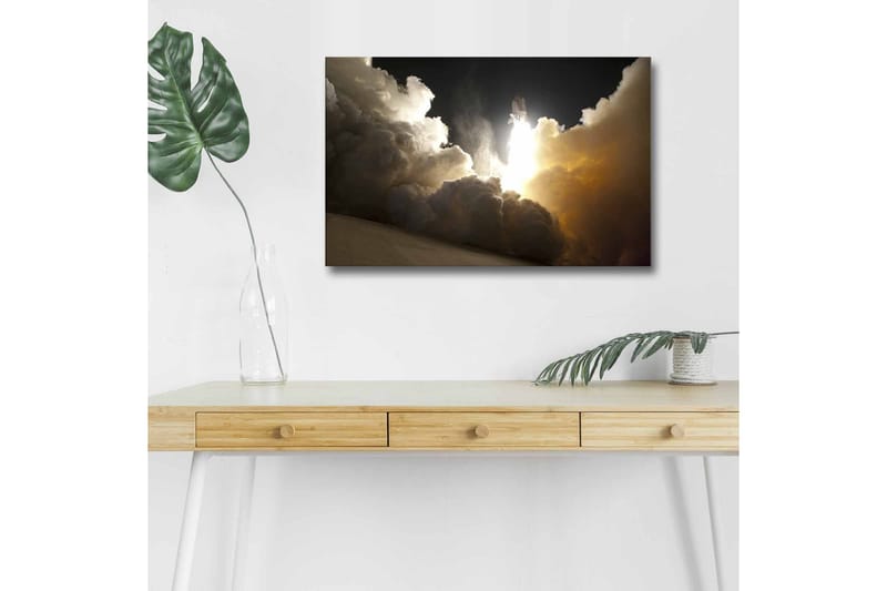 Canvas-taulu LED-valaistuksella - Avaruussukkula nousee savu- ja höyrypilvien läpi - Tummanharmaa / Oranssi / Valkoinen - Sisustustuotteet - Taulu & taide - Canvas-taulu