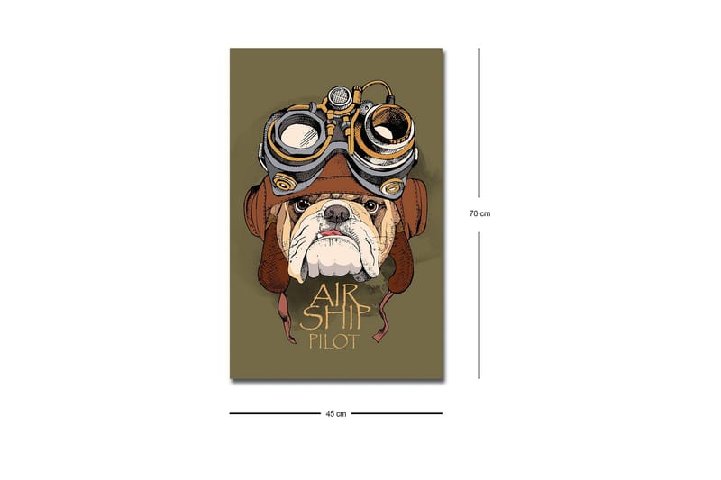 Canvas-taulu LED-valaistuksella - Bulldoggi lentäjävarusteissa ja suojalaseissa - Vihreä / Ruskea / Valkoinen - Sisustustuotteet - Taulu & taide - Canvas-taulu