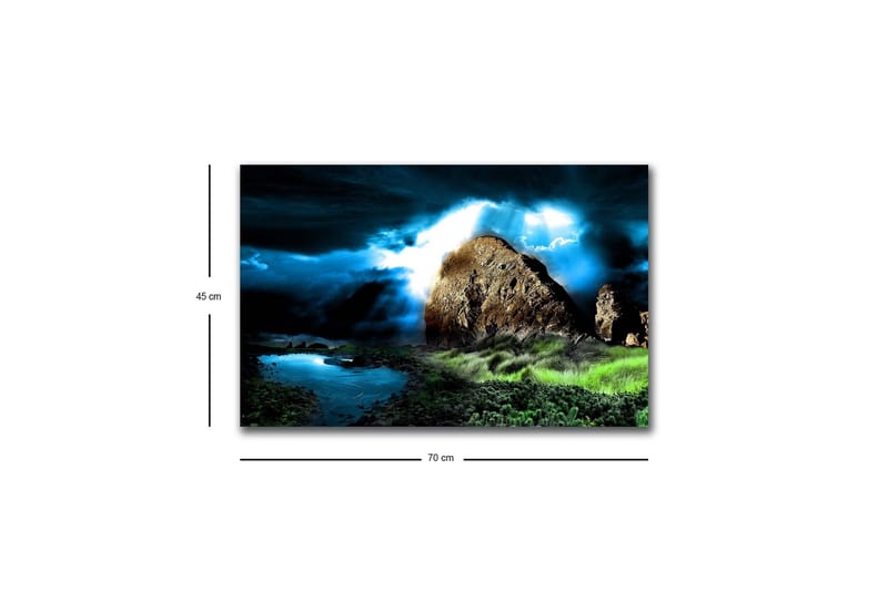 Canvas-taulu LED-valaistuksella - Dramaattinen maisema kallioilla ja myrskypilvillä - Tummansininen / Vihreä / Musta - Sisustustuotteet - Taulu & taide - Canvas-taulu