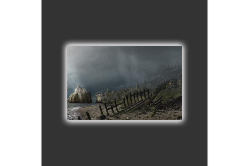 Canvas-taulu LED-valaistuksella - Dramaattinen maisema myrskypilvillä ja rannikolla - Tummanharmaa / Vihreä / Ruskea - Sisustustuotteet - Taulu & taide - Canvas-taulu