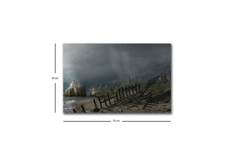 Canvas-taulu LED-valaistuksella - Dramaattinen maisema myrskypilvillä ja rannikolla - Tummanharmaa / Vihreä / Ruskea - Sisustustuotteet - Taulu & taide - Canvas-taulu