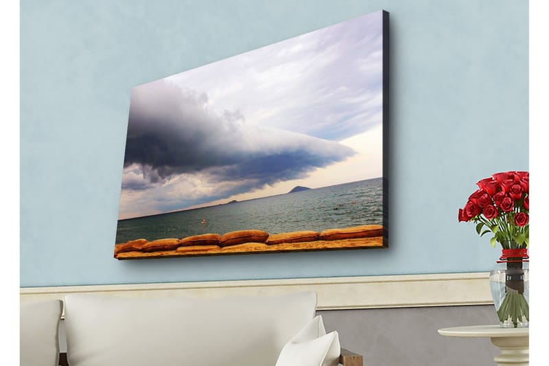 Canvas-taulu LED-valaistuksella - Dramaattinen merimaisema tummilla pilvillä ja tyynellä vedellä - Tummansininen / Harmaa / Beige - Sisustustuotteet - Taulu & taide - Canvas-taulu