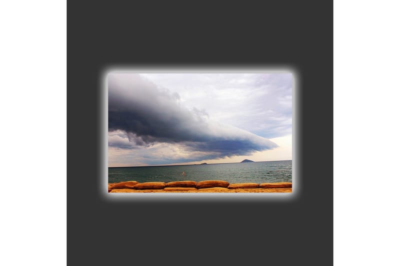 Canvas-taulu LED-valaistuksella - Dramaattinen merimaisema tummilla pilvillä ja tyynellä vedellä - Tummansininen / Harmaa / Beige - Sisustustuotteet - Taulu & taide - Canvas-taulu
