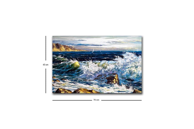Canvas-taulu LED-valaistuksella - Dramaattiset aallot iskeytyvät kiviin meren rannalla - Tummansininen / Valkoinen / Vihreä - Sisustustuotteet - Taulu & taide - Canvas-taulu