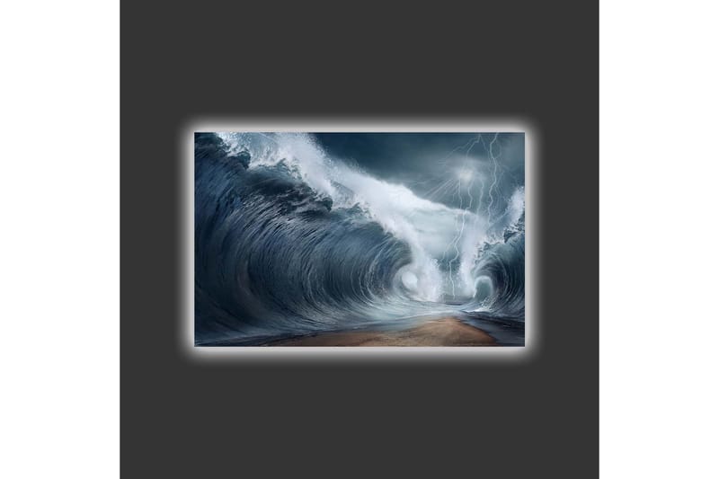 Canvas-taulu LED-valaistuksella - Dramaattiset aallot myrskyisässä meressä - Tummansininen / Harmaa / Valkoinen - Sisustustuotteet - Taulu & taide - Canvas-taulu