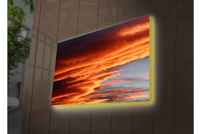 Canvas-taulu LED-valaistuksella - Dramaattisia pilviä lämpimissä oranssin ja punaisen sävyissä - Oranssi / Punainen / Sininen - Sisustustuotteet - Taulu & taide - Canvas-taulu