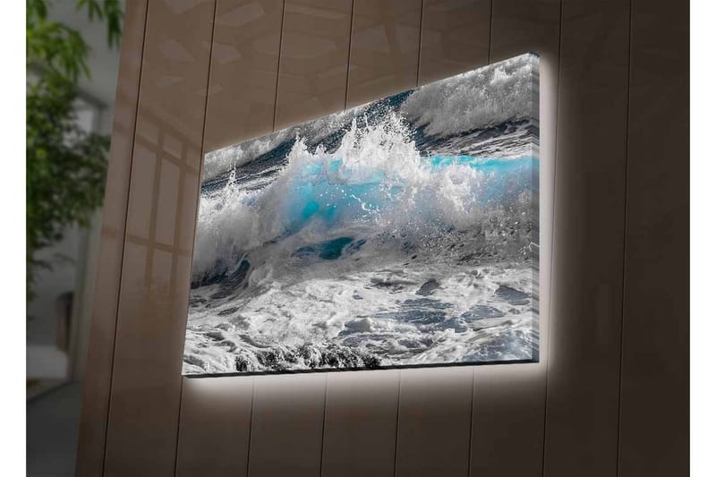 Canvas-taulu LED-valaistuksella - Dramaattisten sinisen ja valkoisen sävyjen aaltojen lyönti - Sininen / Valkoinen / Harmaa - Sisustustuotteet - Taulu & taide - Canvas-taulu