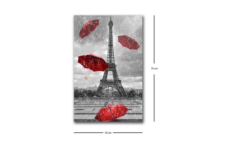 Canvas-taulu LED-valaistuksella - Eiffel-torni punaisten sateenvarjojen ympäröimänä sateisella säällä - Punainen / Harmaa - Sisustustuotteet - Taulu & taide - Canvas-taulu