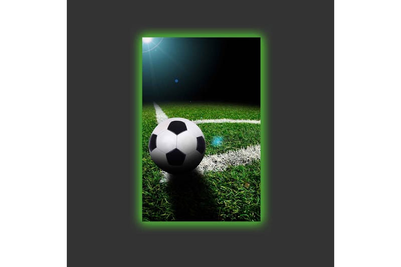 Canvas-taulu LED-valaistuksella - Jalkapallo vihreällä nurmikolla - Vihreä / Musta / Valkoinen - Sisustustuotteet - Taulu & taide - Canvas-taulu