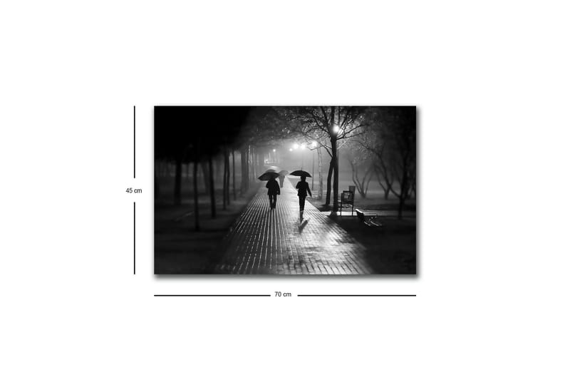 Canvas-taulu LED-valaistuksella - Kahden ihmisen siluetit sateenvarjojen kanssa sateisella kadulla - Musta / Harmaa - Sisustustuotteet - Taulu & taide - Canvas-taulu