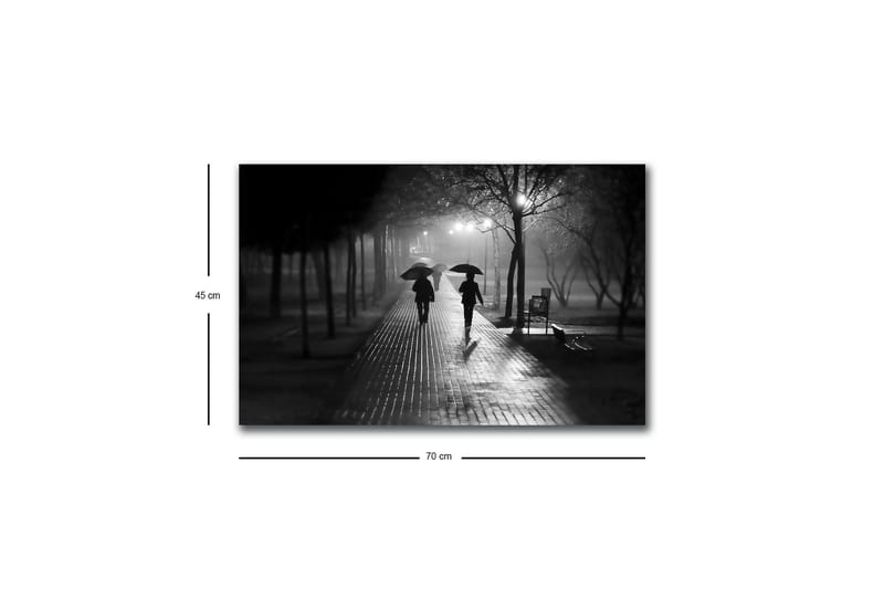 Canvas-taulu LED-valaistuksella - Kahden ihmisen siluetit sateenvarjojen kanssa sateisella kadulla - Musta / Harmaa - Sisustustuotteet - Taulu & taide - Canvas-taulu