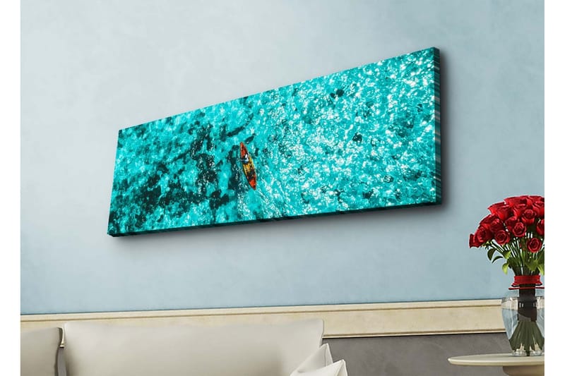 Canvas-taulu LED-valaistuksella - Kajakkimelonta turkoosilla vedellä - Turkoosi / Tummansininen / Punainen - Sisustustuotteet - Taulu & taide - Canvas-taulu
