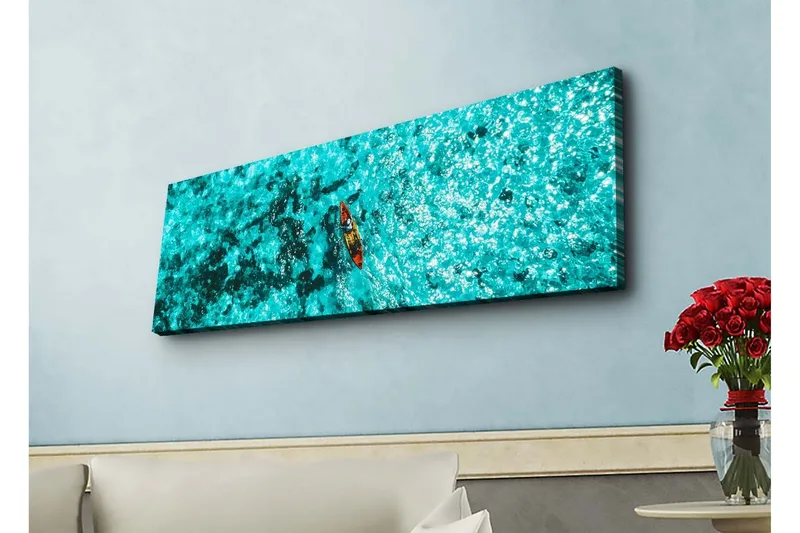 Canvas-taulu LED-valaistuksella - Kajakkimelonta turkoosilla vedellä - Turkoosi / Tummansininen / Punainen - Sisustustuotteet - Taulu & taide - Canvas-taulu