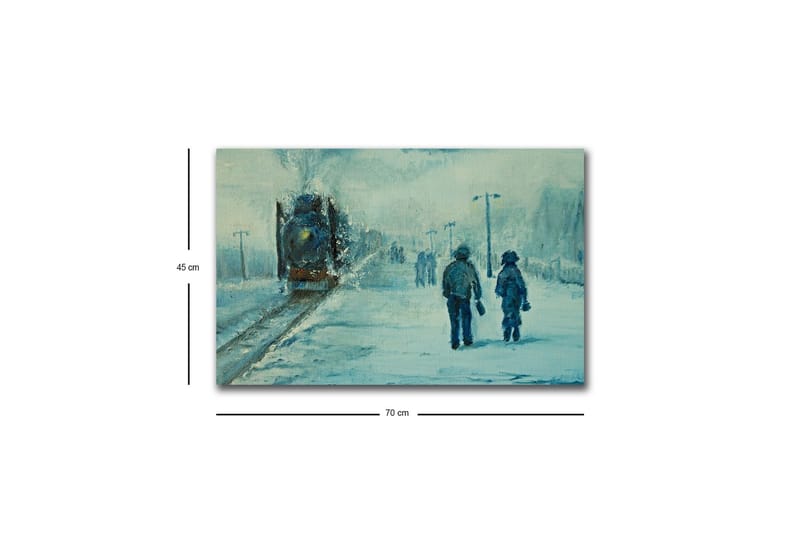 Canvas-taulu LED-valaistuksella - Kaksi ihmistä kävelee lumessa sumuisen taivaan alla - Sininen / Valkoinen / Harmaa - Sisustustuotteet - Taulu & taide - Canvas-taulu