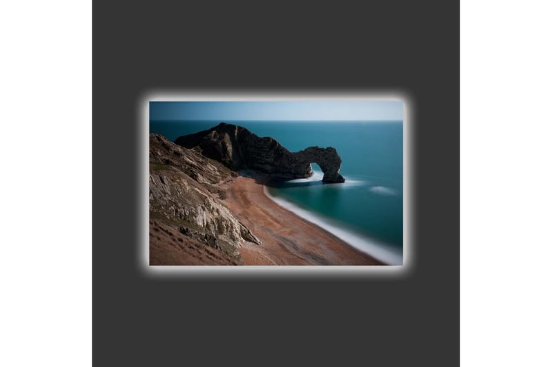 Canvas-taulu LED-valaistuksella - Kalliomuodostelma ja luonnollinen holvikaari rannikolla - Tummanvihreä / Sininen / Beige - Sisustustuotteet - Taulu & taide - Canvas-taulu