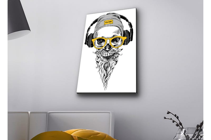 Canvas-taulu LED-valaistuksella - Kallo, kuulokkeet ja lasit modernilla tyylillä - Musta / Keltainen / Harmaa - Sisustustuotteet - Taulu & taide - Canvas-taulu