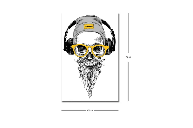 Canvas-taulu LED-valaistuksella - Kallo, kuulokkeet ja lasit modernilla tyylillä - Musta / Keltainen / Harmaa - Sisustustuotteet - Taulu & taide - Canvas-taulu