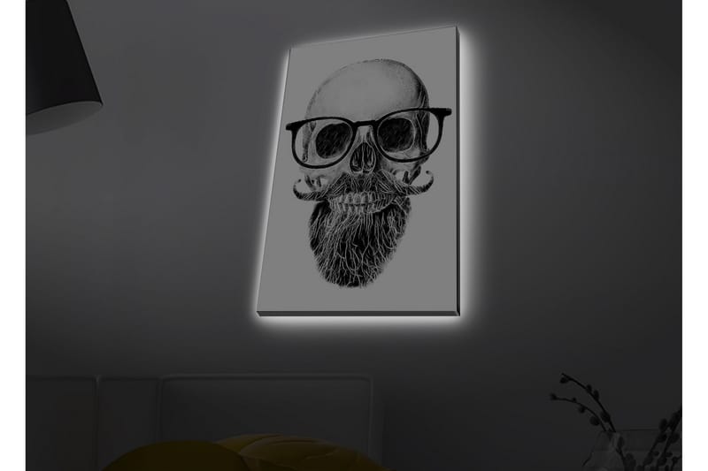 Canvas-taulu LED-valaistuksella - Kallo, silmälasit ja viikset - Musta / Harmaa / Valkoinen - Sisustustuotteet - Taulu & taide - Canvas-taulu