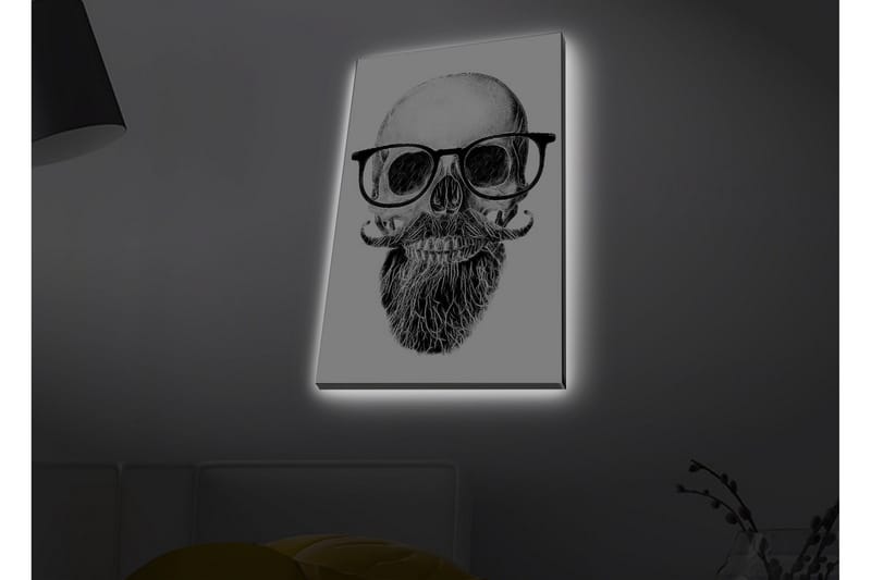 Canvas-taulu LED-valaistuksella - Kallo, silmälasit ja viikset - Musta / Harmaa / Valkoinen - Sisustustuotteet - Taulu & taide - Canvas-taulu