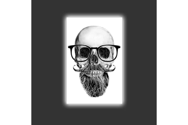 Canvas-taulu LED-valaistuksella - Kallo, silmälasit ja viikset - Musta / Harmaa / Valkoinen - Sisustustuotteet - Taulu & taide - Canvas-taulu