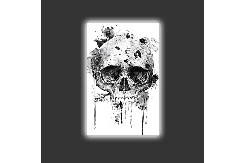 Canvas-taulu LED-valaistuksella - Kallo abstrakteilla musteyksityiskohdilla - Musta / Harmaa - Sisustustuotteet - Taulu & taide - Canvas-taulu