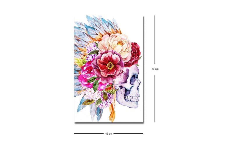 Canvas-taulu LED-valaistuksella - Kallo koristeltuna värikkäillä kukilla ja höyhenillä - Violetti / Vaaleanpunainen / Vihreä - Sisustustuotteet - Taulu & taide - Canvas-taulu