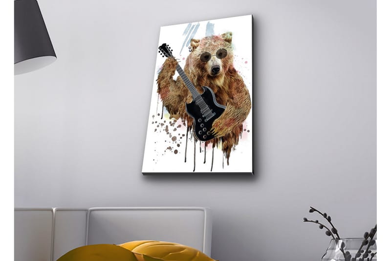 Canvas-taulu LED-valaistuksella - Karhu soittaa sähkökitaraa aurinkolasien kanssa - Ruskea / Musta / Beige - Sisustustuotteet - Taulu & taide - Canvas-taulu