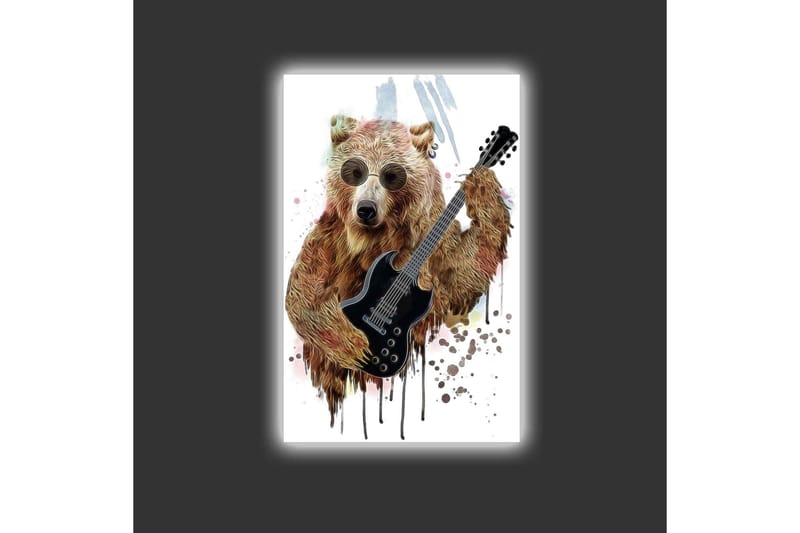 Canvas-taulu LED-valaistuksella - Karhu soittaa sähkökitaraa aurinkolasien kanssa - Ruskea / Musta / Beige - Sisustustuotteet - Taulu & taide - Canvas-taulu